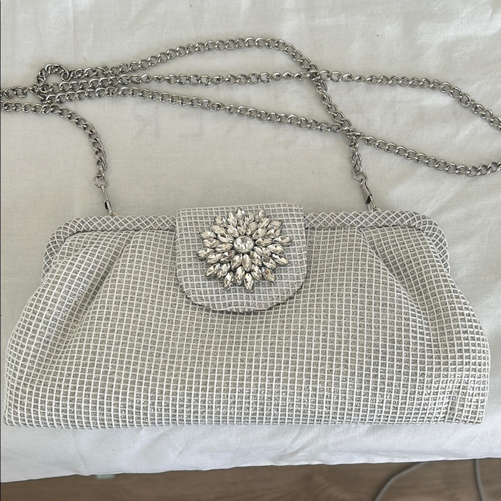 Elegant White Clutch with Silver Chain